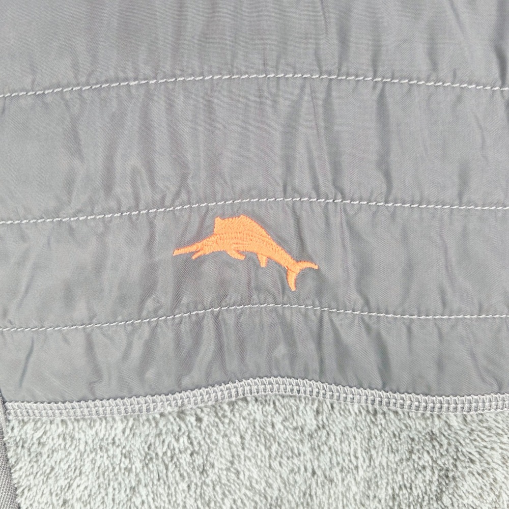Tommy Bahama Mens Large Grey Cascade Cozy Fleece Full Zip Vest Orange Trim - Picture 3 of 11